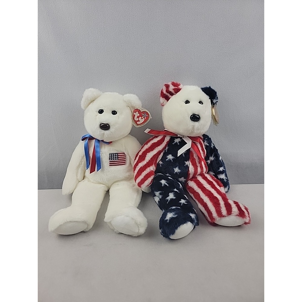 RETIRED Ty LIBEARTY and SPANGLE Large Beanie '99/2000 Buddy Collection HTF MWMT!